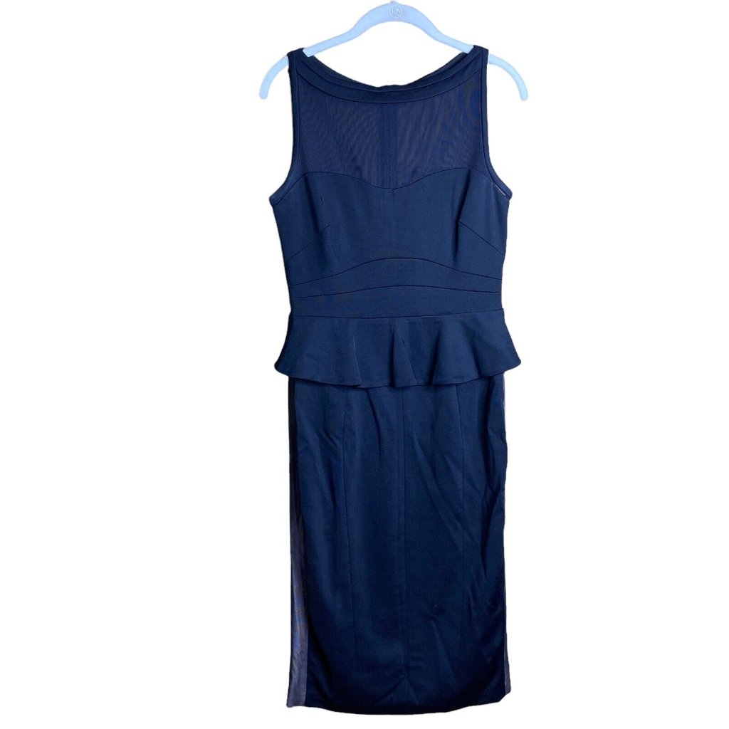 Karen Millen Black Sleeveless Body Con Peplum Dress Mesh Sz 10